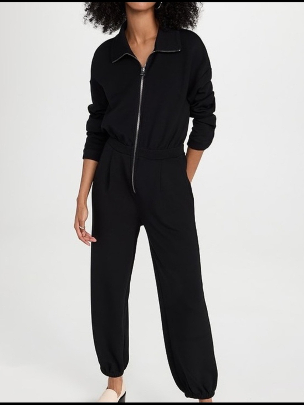 Joe Fresh Black Zip-Front Long-Sleeve Jumpsuit